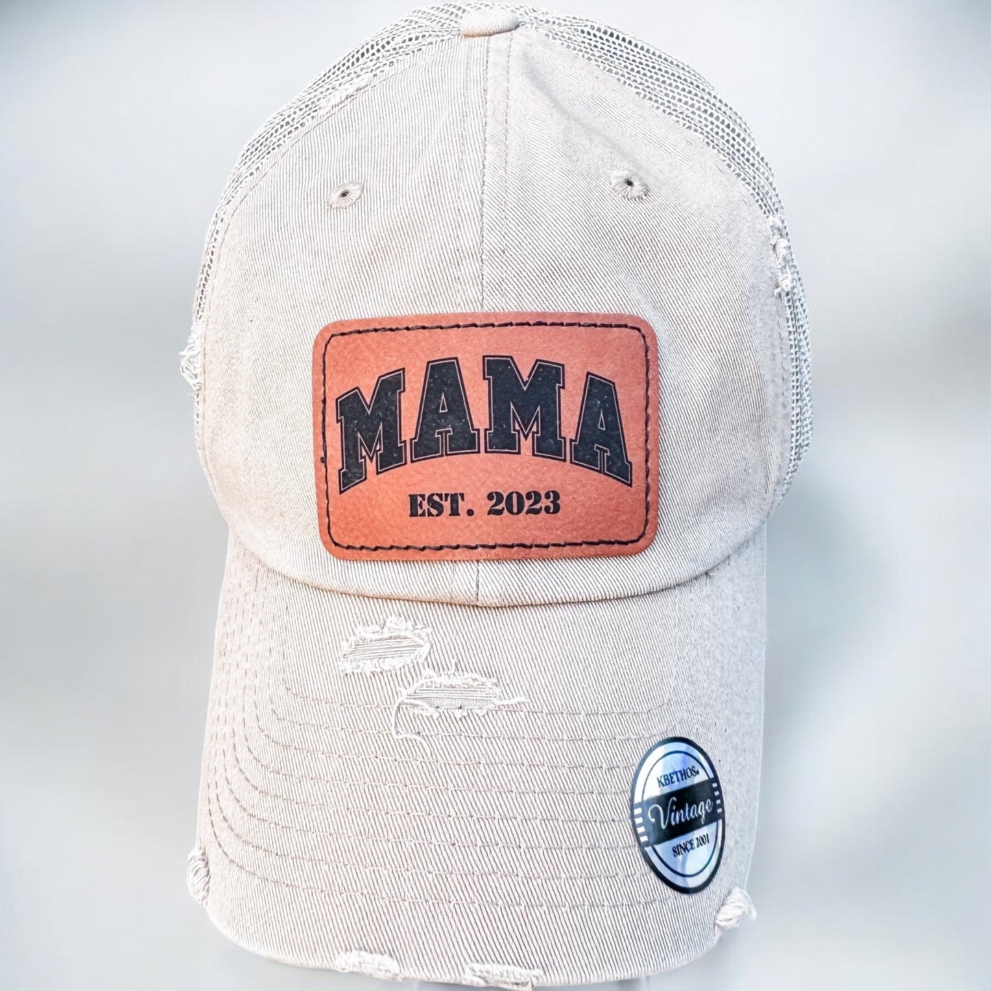 Mom, Mama Custom Hat “MAMA Est. [Year]” Vintage Trucker Hat – Personalized Patch Cap for Moms - Embellish My Heart