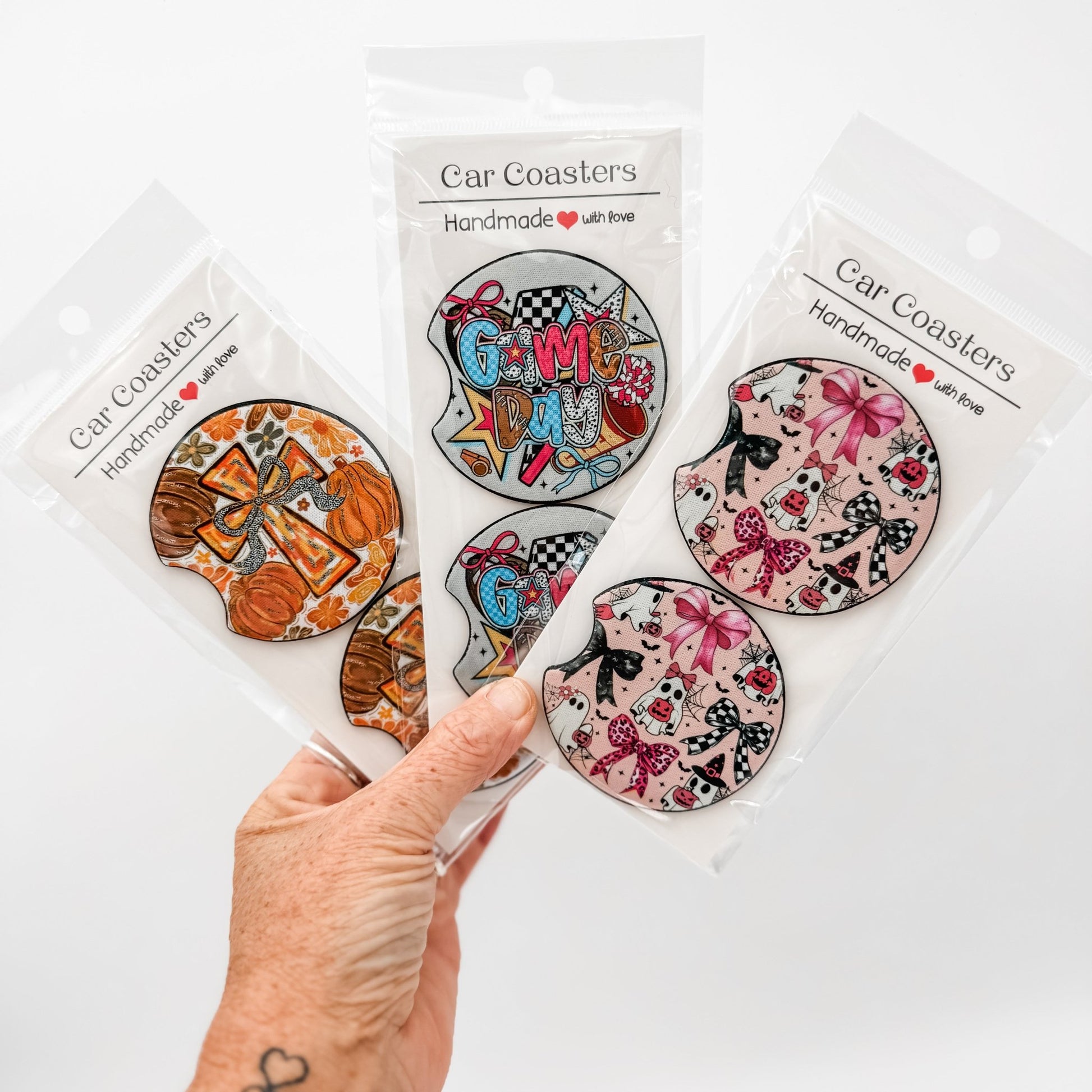 Neoprene Car Coasters Set of 2 | Absorbent Cup Holder Coasters | Cute, Seasonal & Custom Options - Embellish My Heart