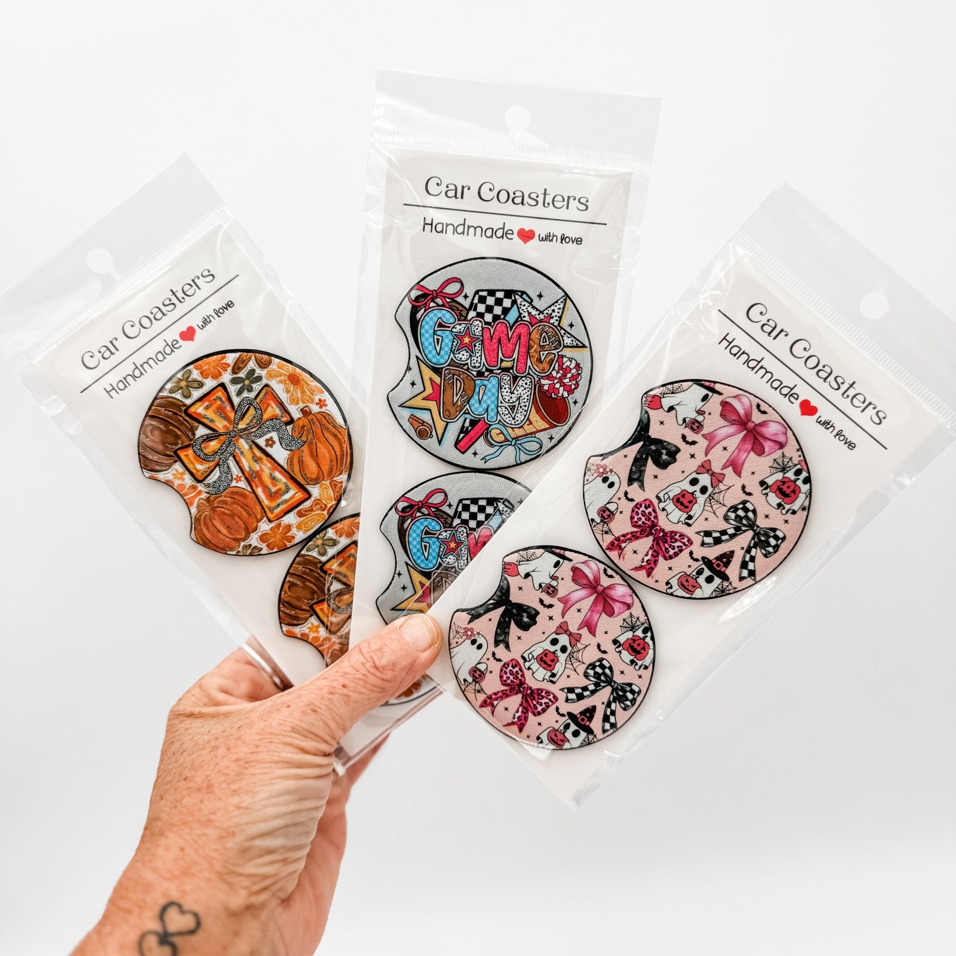 Neoprene Car Coasters Set of 2 | Absorbent Cup Holder Coasters | Cute, Seasonal & Custom Options - Embellish My Heart