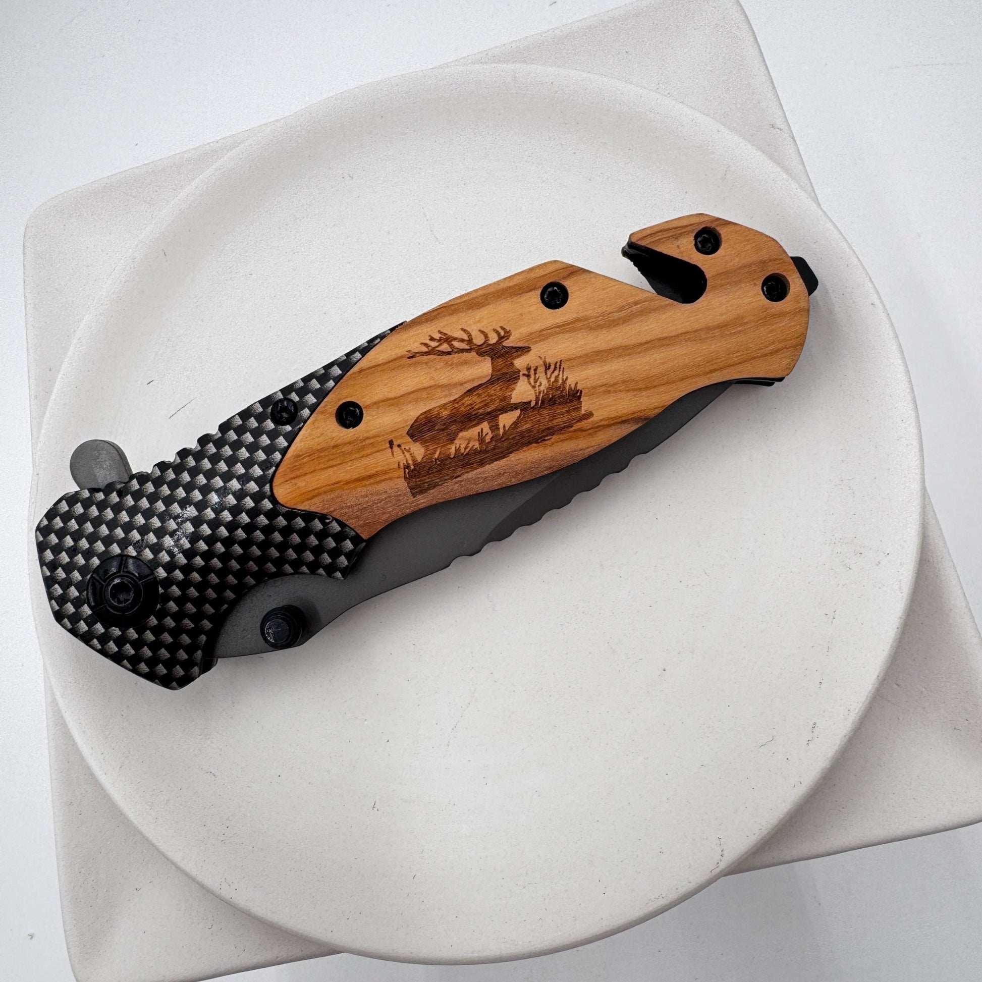 Olive Wood Pocket Knife with Emergency Tools – Engravable, Multi - Functional Folding Knife - Embellish My Heart