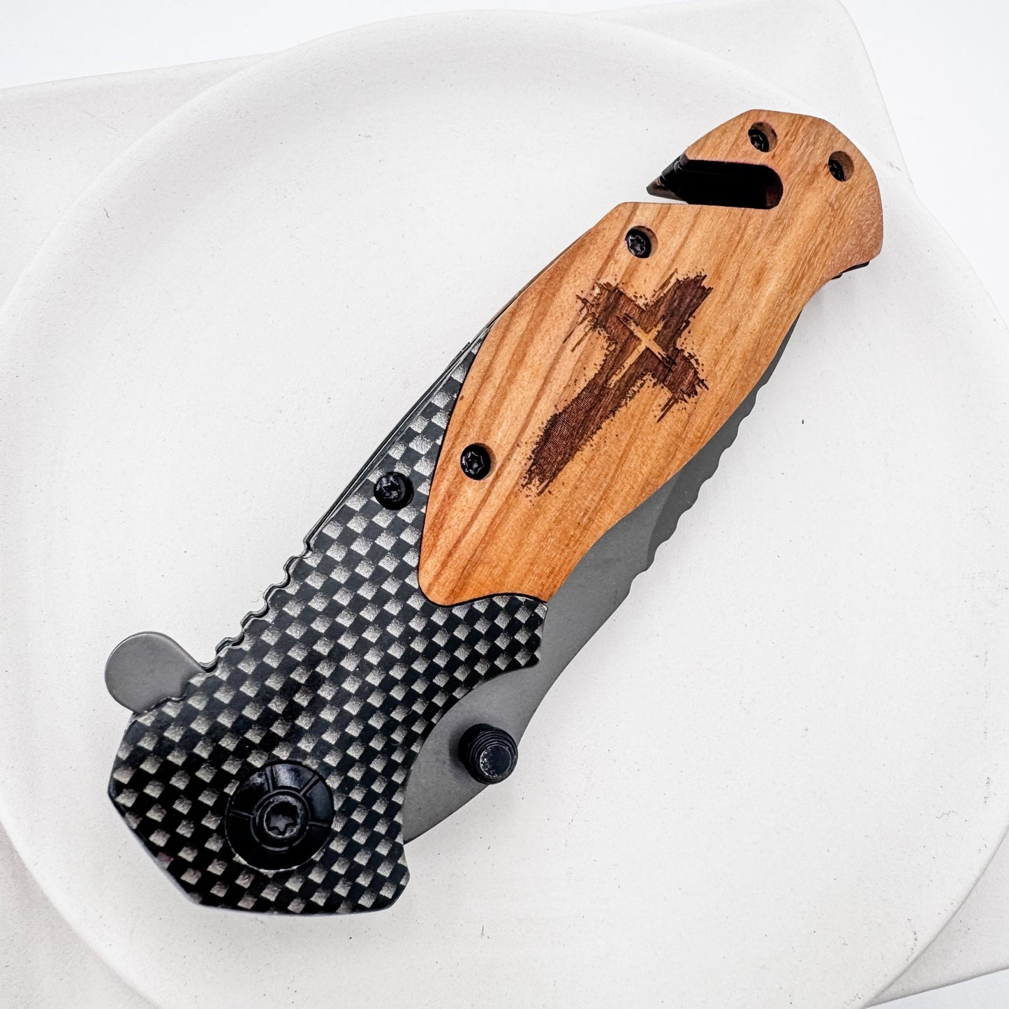 Olive Wood Pocket Knife with Emergency Tools – Engravable, Multi - Functional Folding Knife - Embellish My Heart