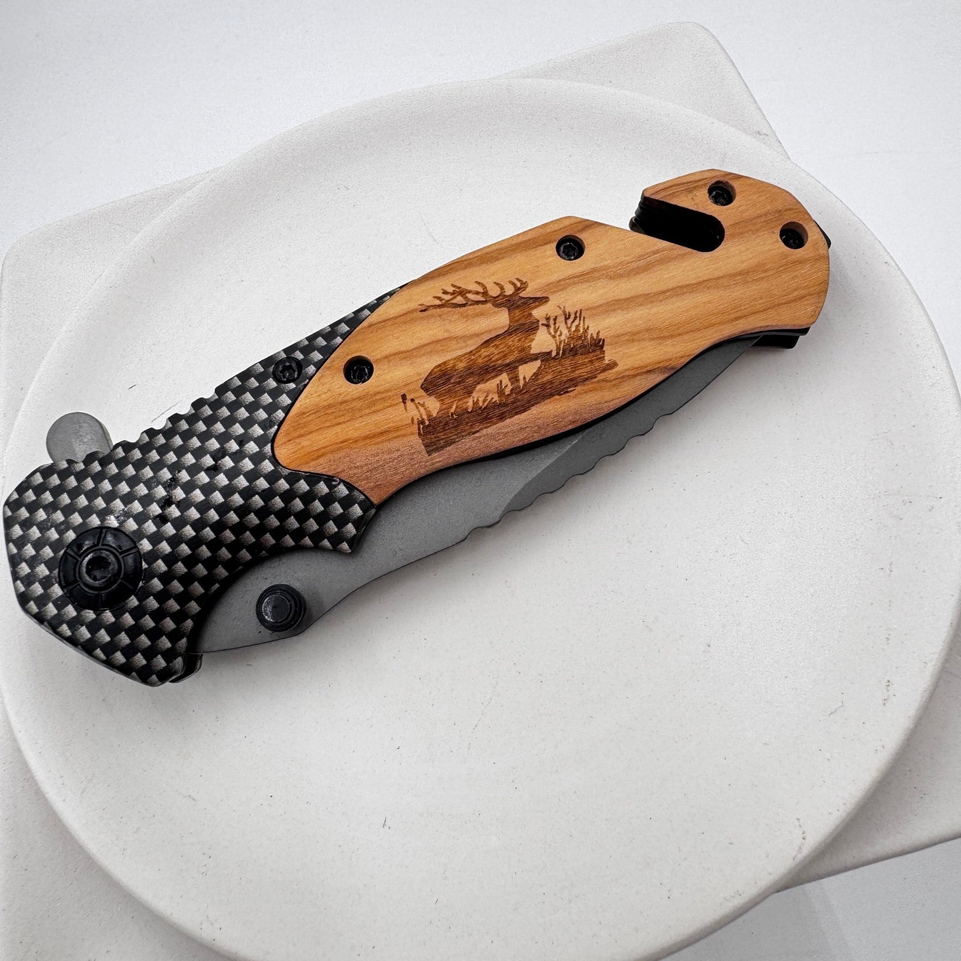 Olive Wood Pocket Knife with Emergency Tools – Engravable, Multi - Functional Folding Knife - Embellish My Heart