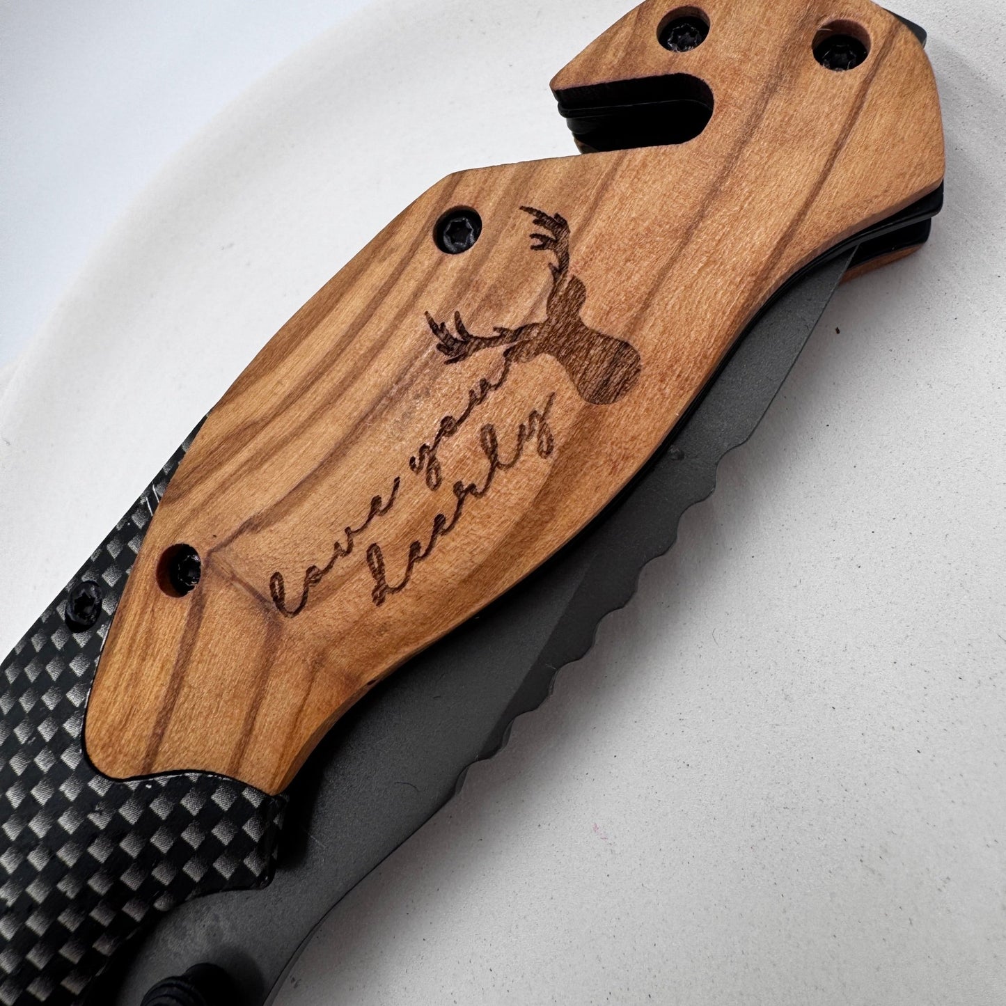 Olive Wood Pocket Knife with Emergency Tools – Engravable, Multi - Functional Folding Knife - Embellish My Heart