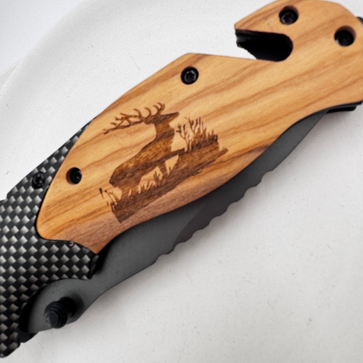 Olive Wood Pocket Knife with Emergency Tools – Engravable, Multi - Functional Folding Knife - Embellish My Heart