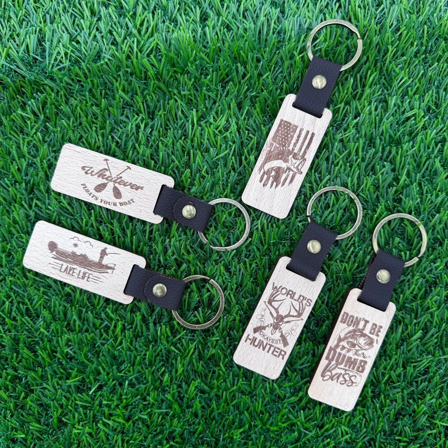 Outdoor - Themed Wooden Keychains with Leather & Metal – 5 Fun Designs - Embellish My Heart