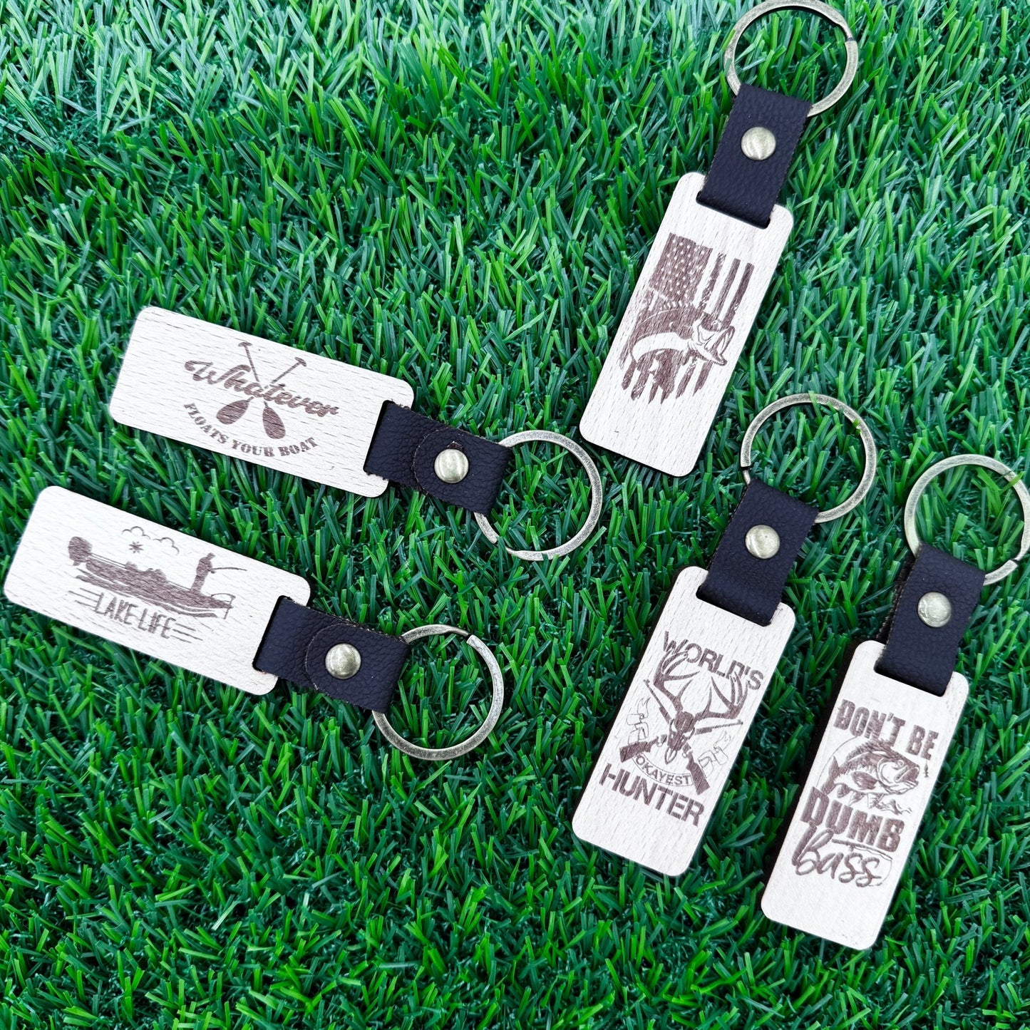 Outdoor - Themed Wooden Keychains with Leather & Metal – 5 Fun Designs - Embellish My Heart