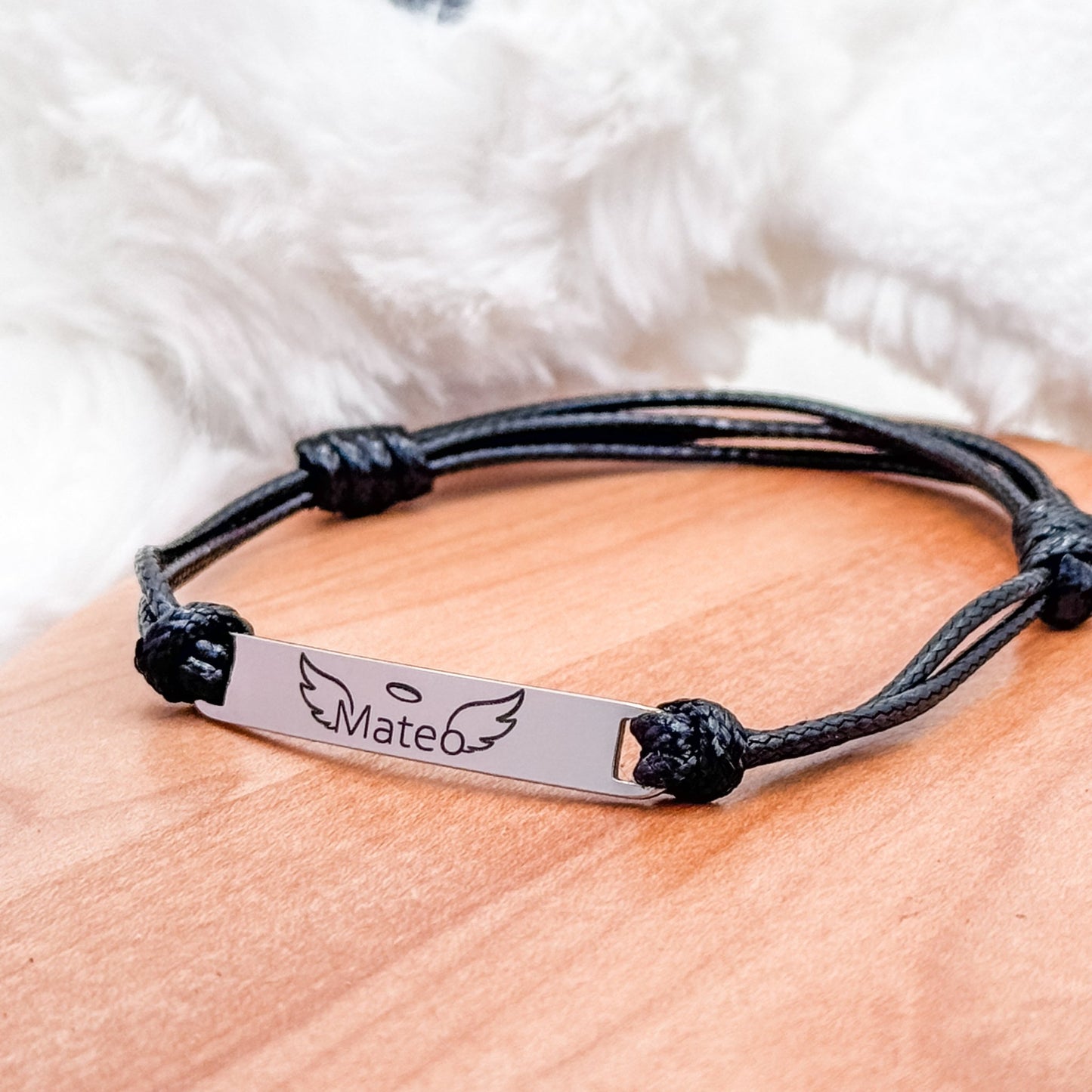 Personalized Angel Baby Memorial Bracelet • Adjustable Cord with Name + Wings - Embellish My Heart