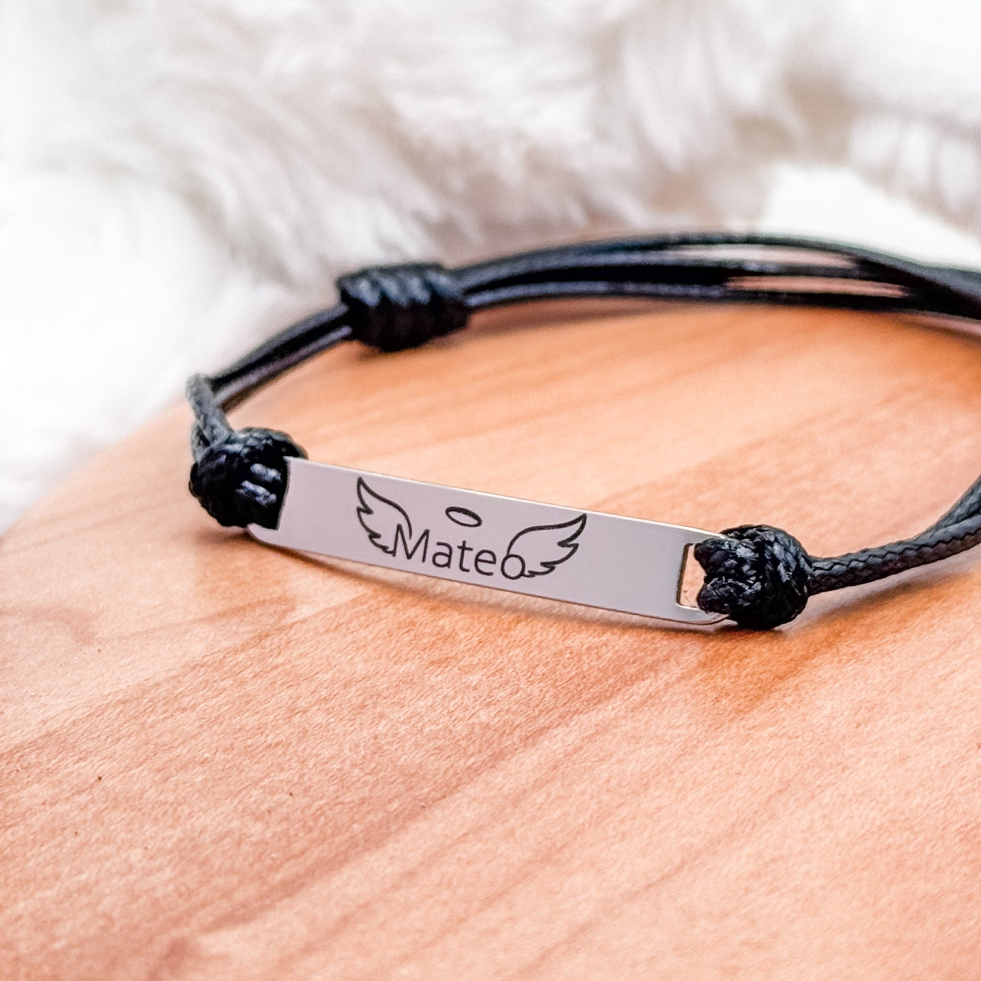 Personalized Angel Baby Memorial Bracelet • Adjustable Cord with Name + Wings - Embellish My Heart