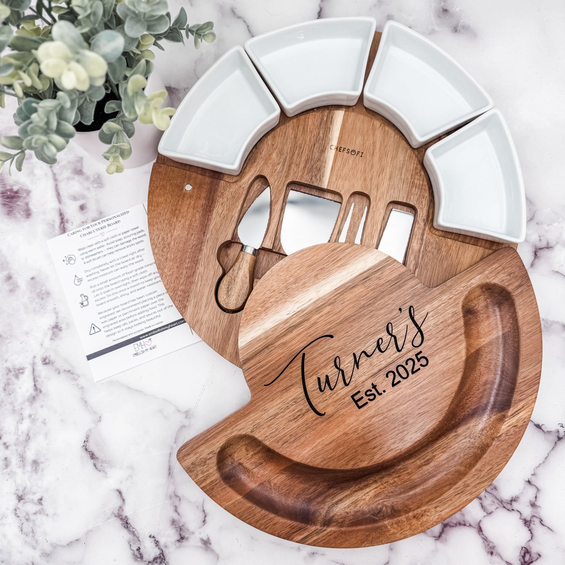 Personalized Charcuterie Cutting Board with Knives & Ramekins – Wedding Gift, Housewarming Gift, Closing Gift - Embellish My Heart