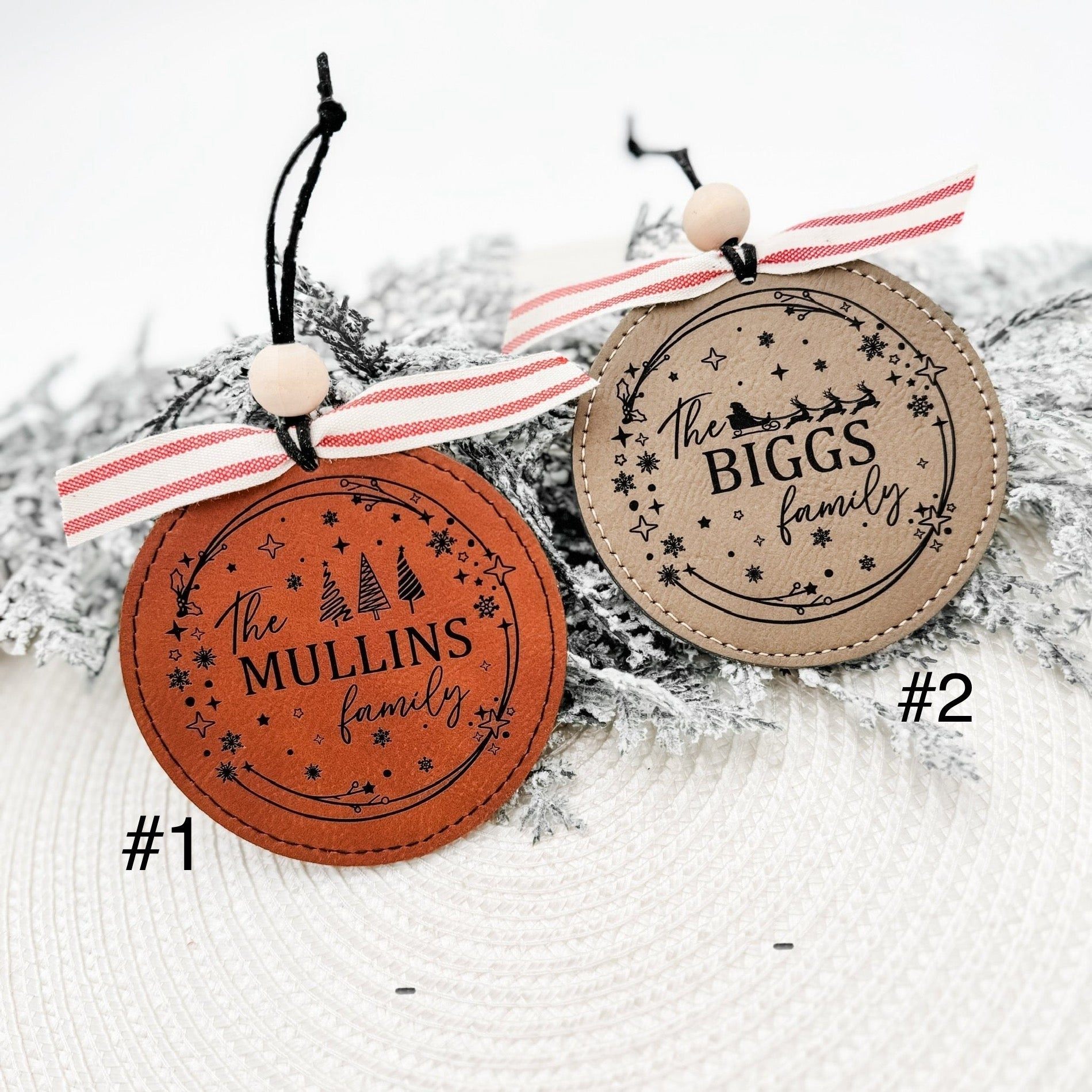 Personalized Leatherette Round Last Name Ornament - Embellish My Heart