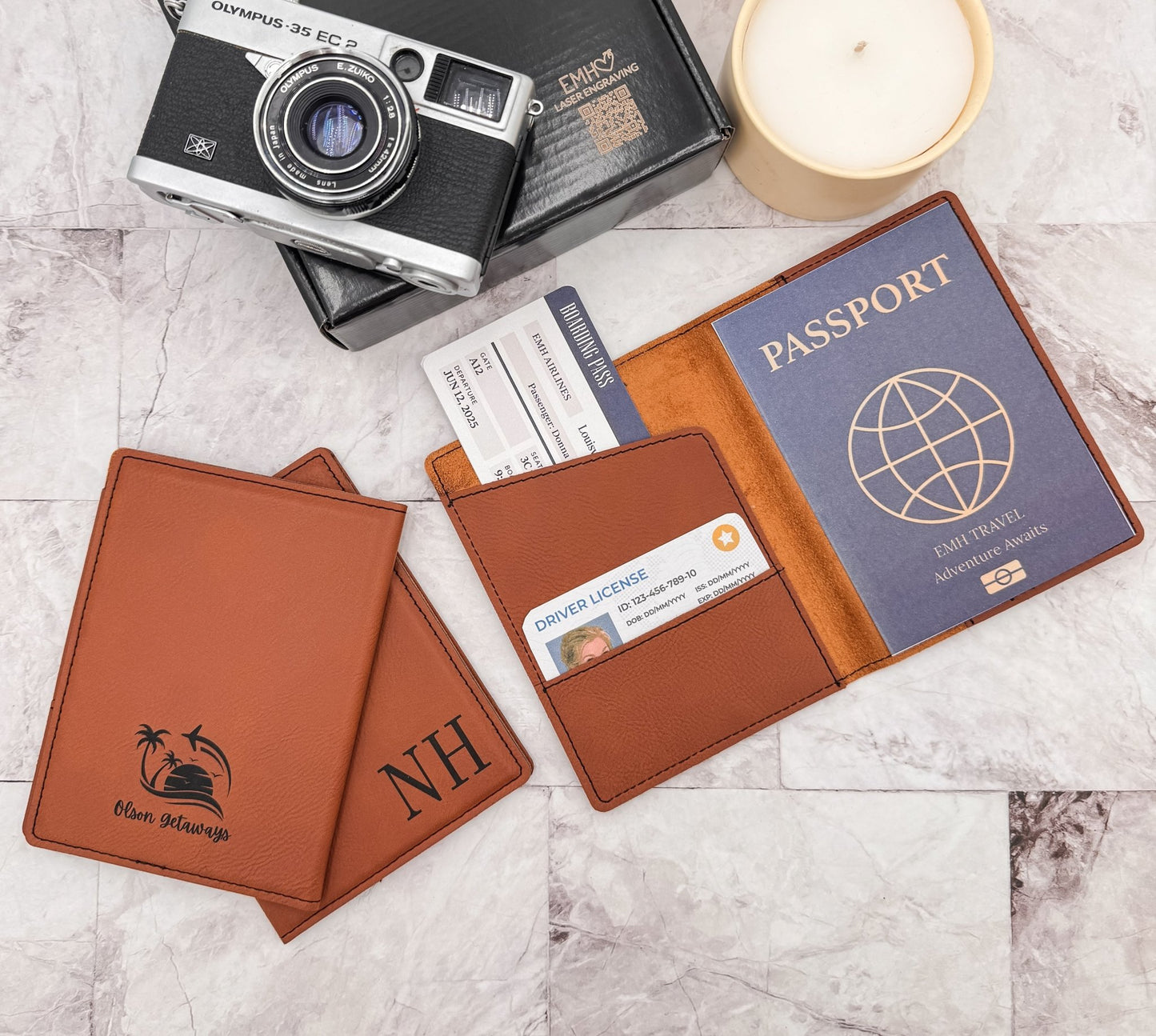 Personalized Passport Holder | Custom Travel Wallet with Initials | Travel Gift for Couples, Honeymoon, Client Gifts & Travel Agents - Embellish My Heart