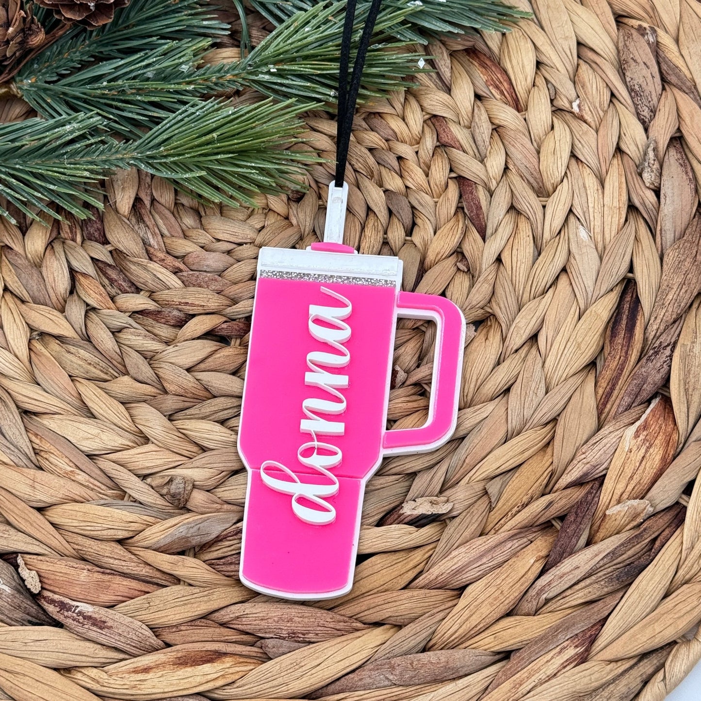 Personalized Tumbler Cup Ornament - Holiday Keepsake or Rearview Mirror Charm - Embellish My Heart
