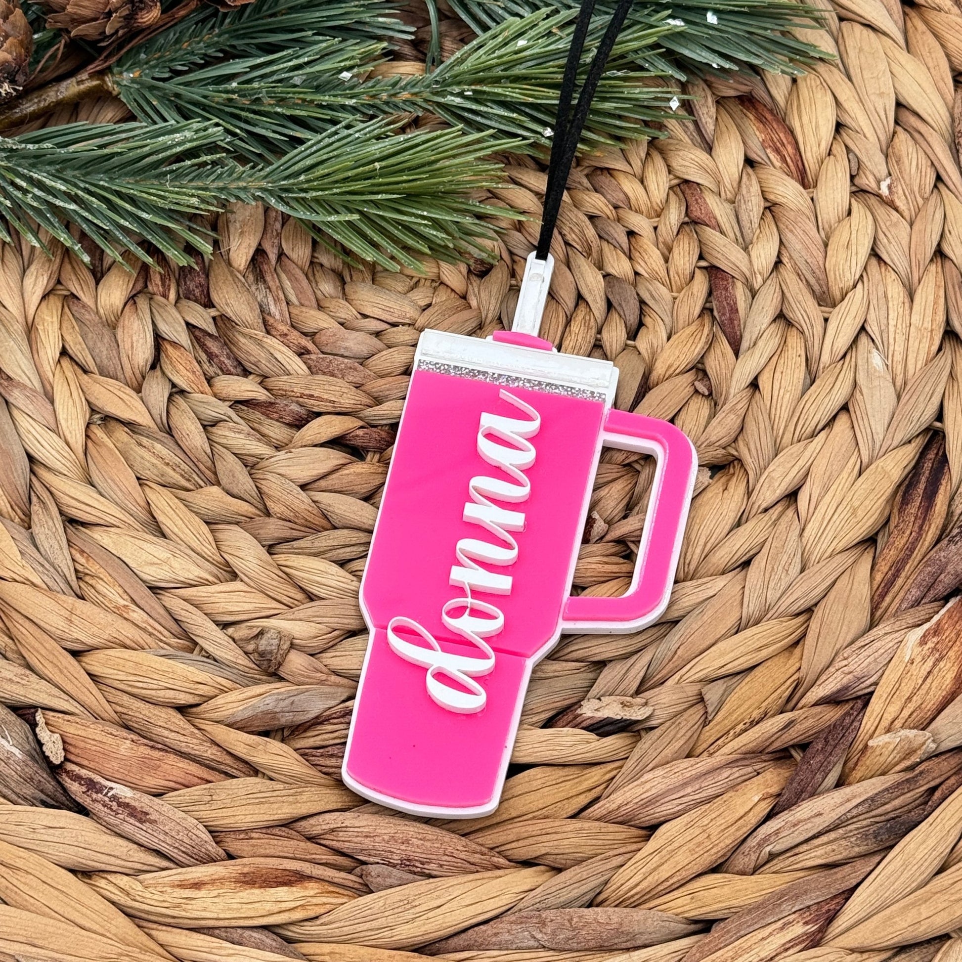 Personalized Tumbler Cup Ornament - Holiday Keepsake or Rearview Mirror Charm - Embellish My Heart
