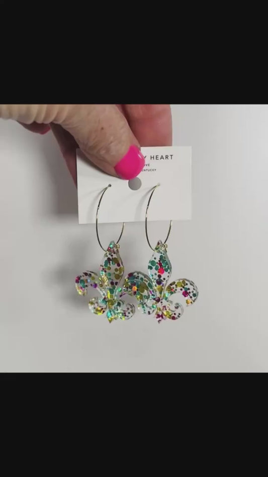 Fleur De Lis Hoop Earrings – Metallic Confetti Dots | Louisville-Inspired Derby Day Style