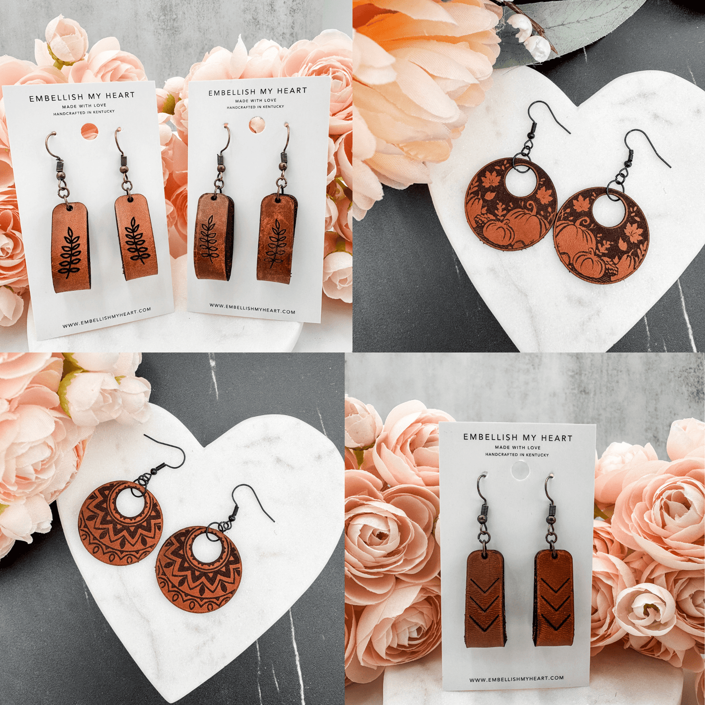 Pumpkin Circle Leather Earrings - Embellish My Heart