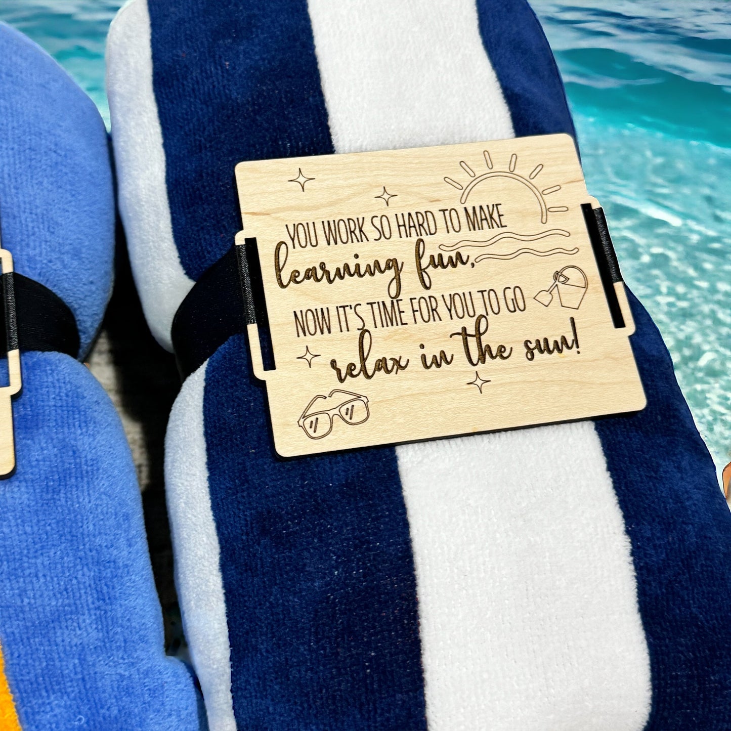 Teacher End of Year Beach Towel with Tag - Embellish My Heart