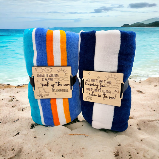 Teacher End of Year Beach Towel with Tag - Embellish My Heart