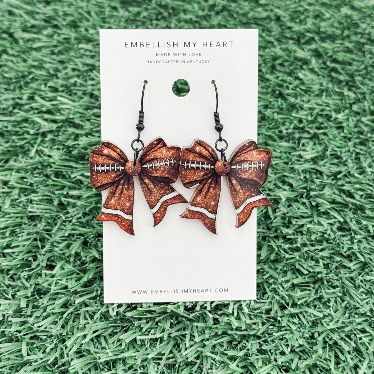 Wholesale Glitter Football Bow Earrings | Cheer Earrings | Game Day Ready | Football Earrings - Embellish My Heart