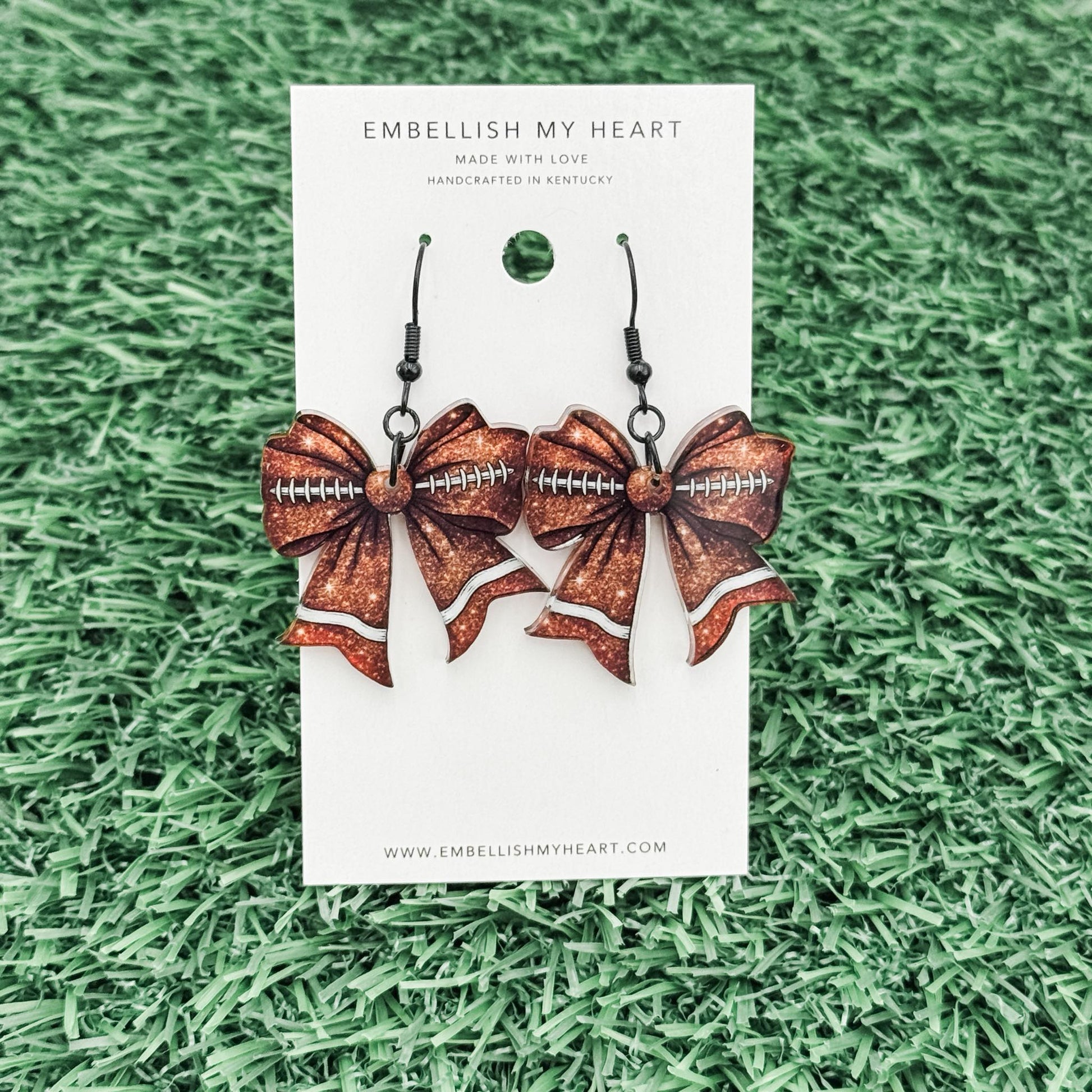 Wholesale Glitter Football Bow Earrings | Cheer Earrings | Game Day Ready | Football Earrings - Embellish My Heart