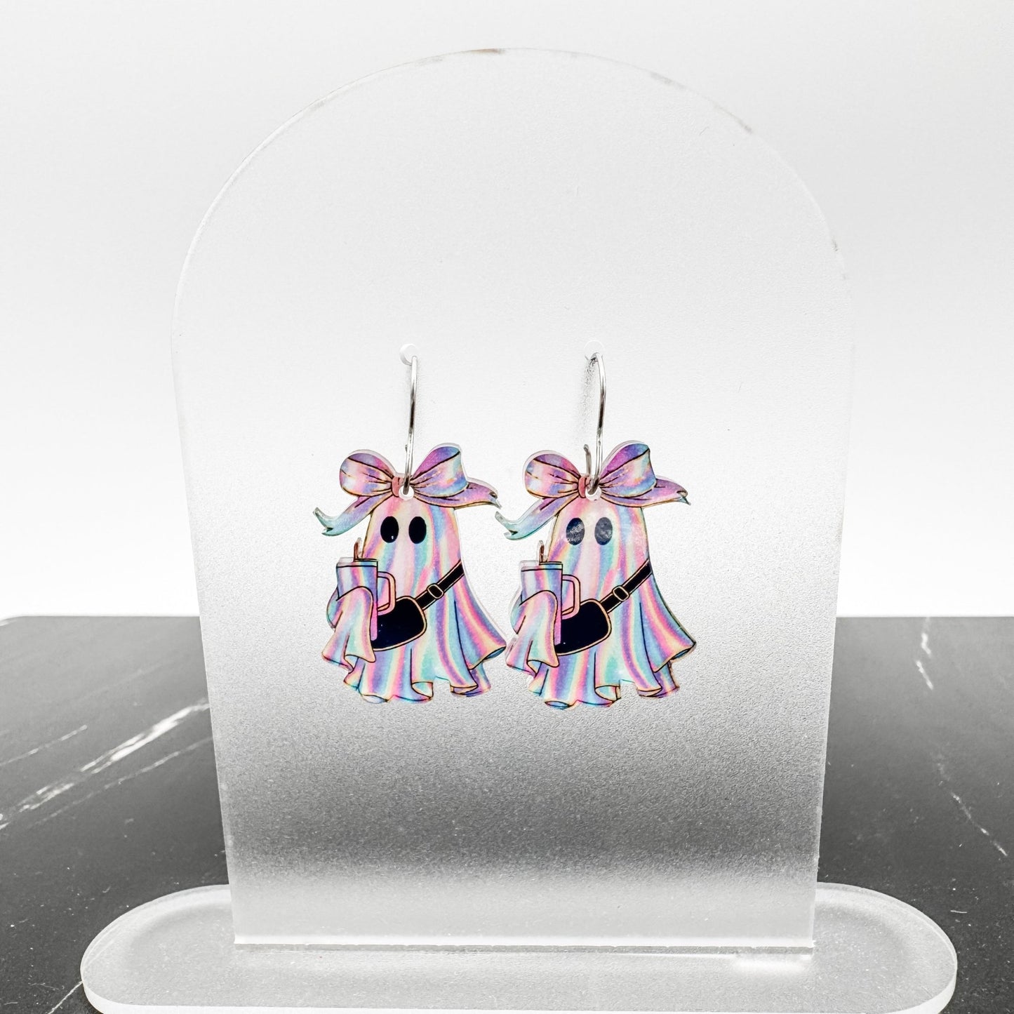 Wholesale Iridescent Pastel Halloween Earrings – Coffee Ghost, Pumpkin Candy Bucket, Witchy Scene | Ready - to - Sell Boutique Jewelry - Embellish My Heart