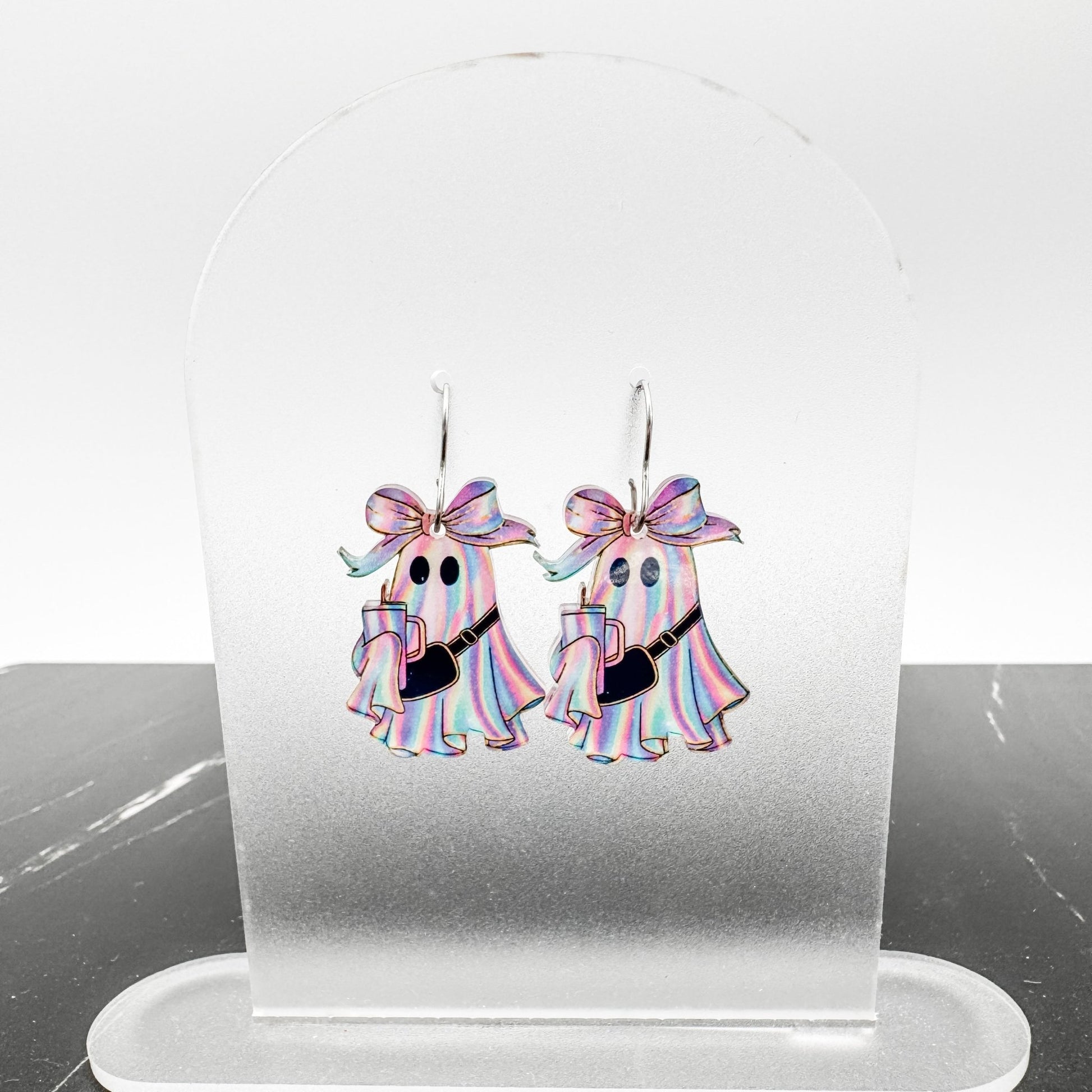 Wholesale Iridescent Pastel Halloween Earrings – Coffee Ghost, Pumpkin Candy Bucket, Witchy Scene | Ready - to - Sell Boutique Jewelry - Embellish My Heart