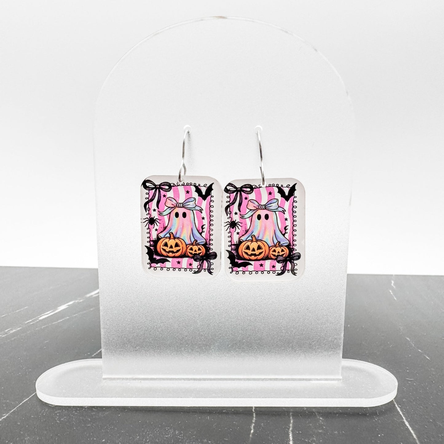 Wholesale Iridescent Pastel Halloween Earrings – Coffee Ghost, Pumpkin Candy Bucket, Witchy Scene | Ready - to - Sell Boutique Jewelry - Embellish My Heart