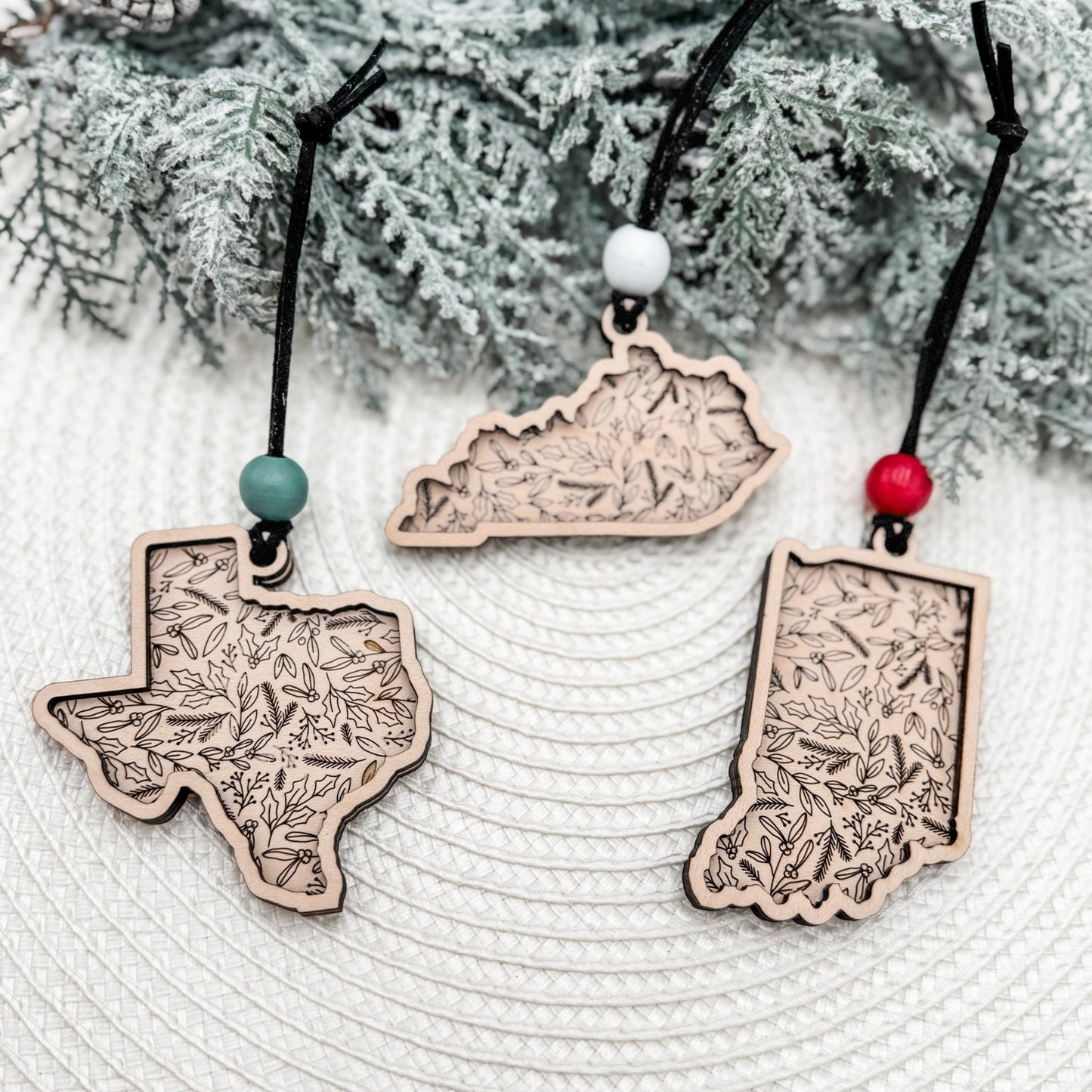 Wholesale Personalized State Ornaments | Double Layered Wood | Custom Bead Color Options - Embellish My Heart