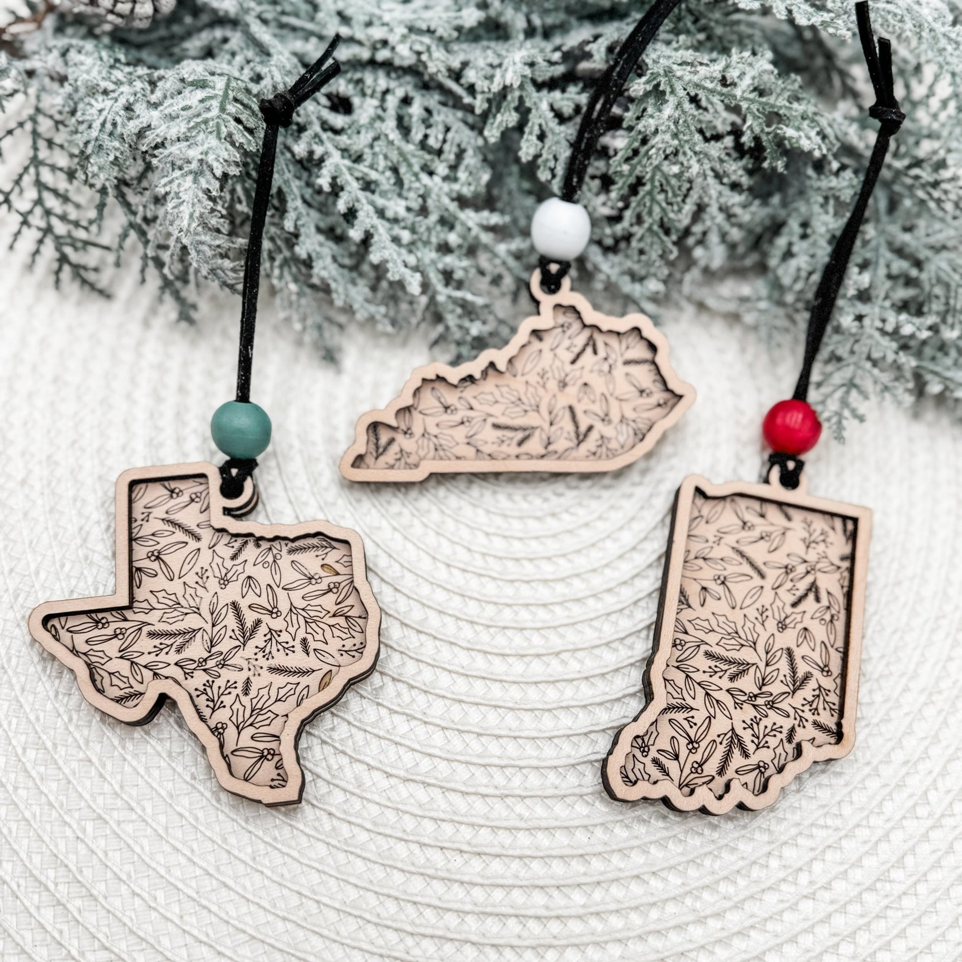 Wholesale Personalized State Ornaments | Double Layered Wood | Custom Bead Color Options - Embellish My Heart