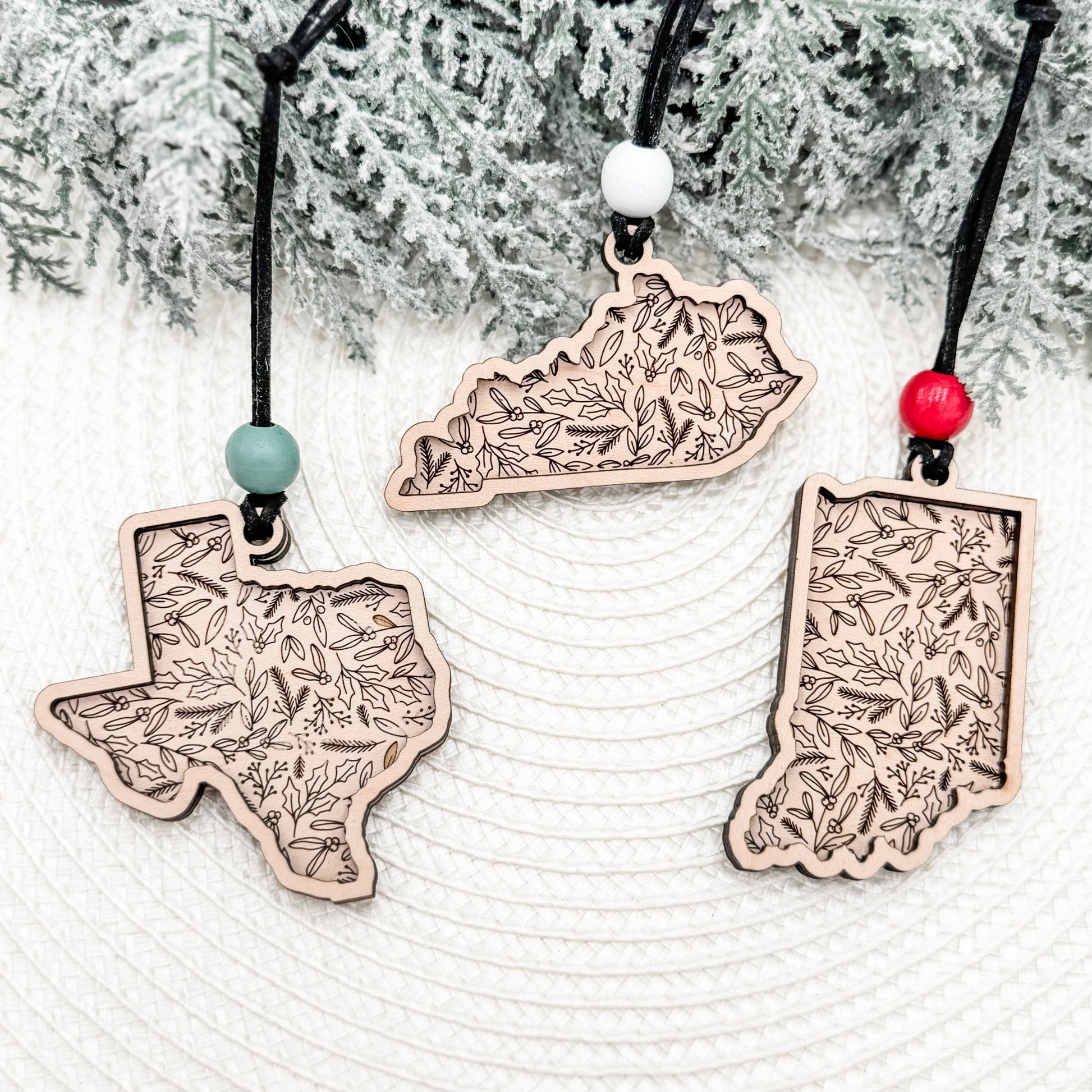 Wholesale Personalized State Ornaments | Double Layered Wood | Custom Bead Color Options - Embellish My Heart