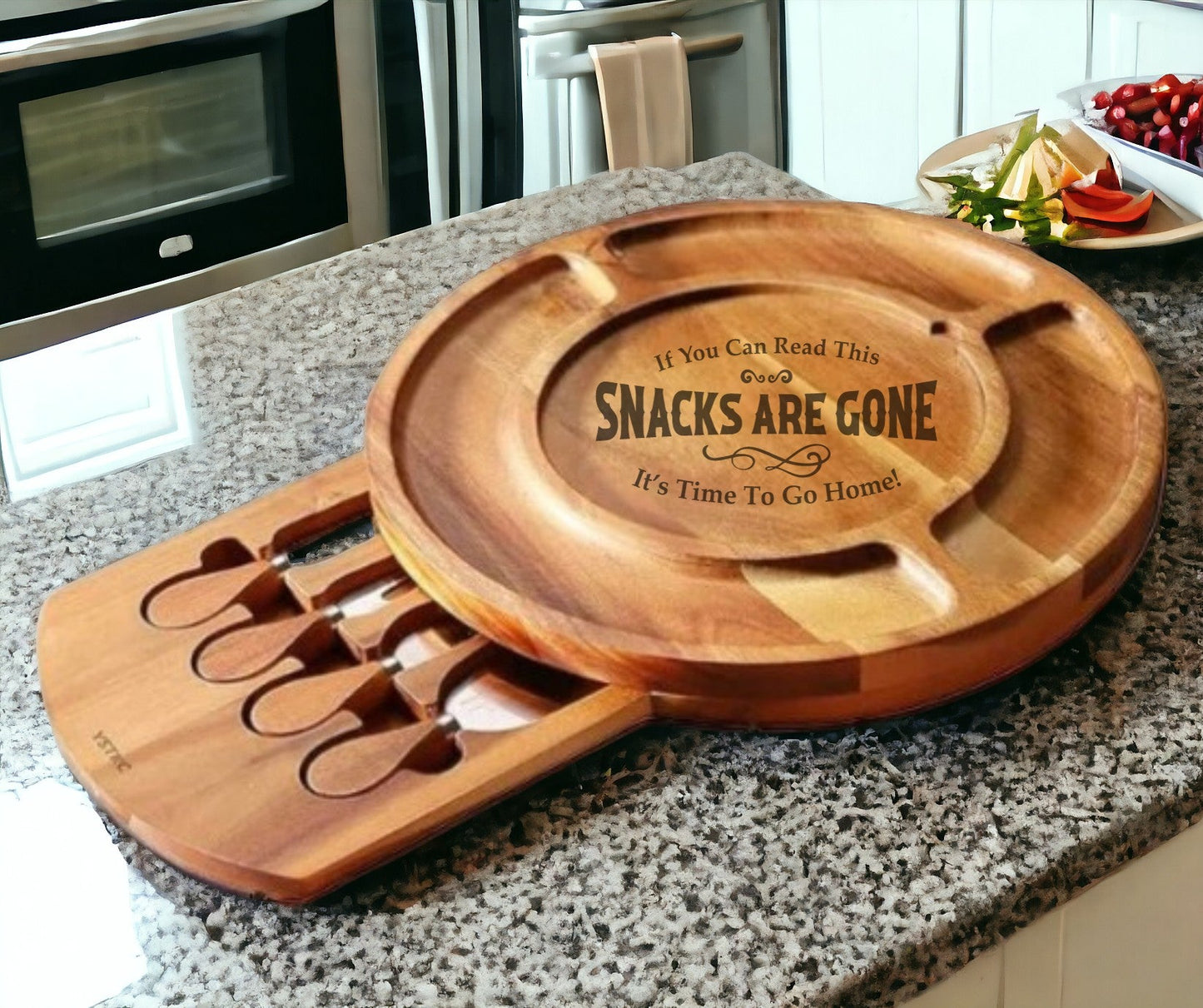 Charcuterie Board Set, Charcuterie Board Set, Acacia Wood Round Cheese Board and Knife Set, Portable Cheese Platter and Serving Tray, Ideal Gift for Housewarming, Party, Wedding Anniversary - Embellish My Heart