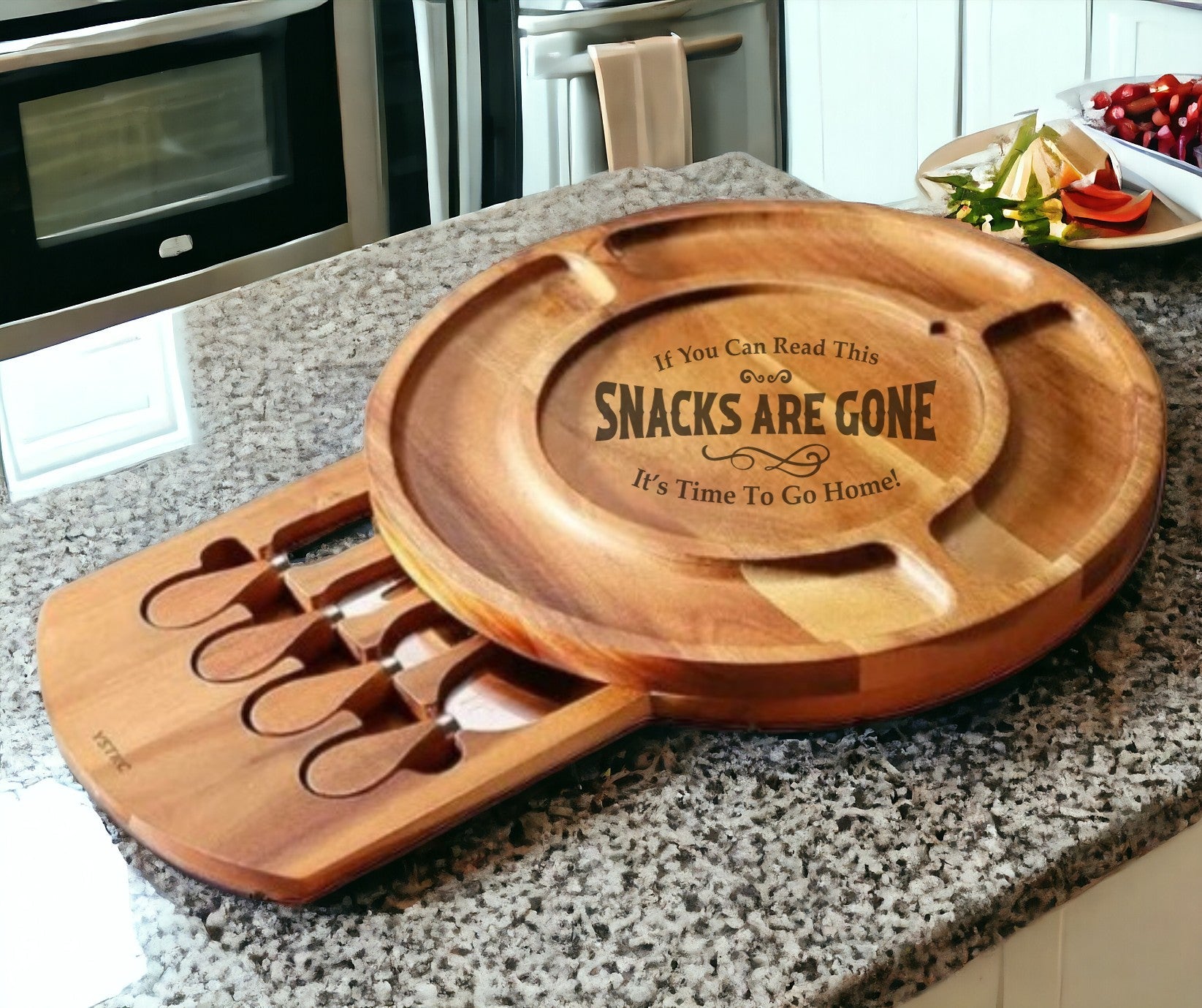 Charcuterie Board Set, Charcuterie Board Set, Acacia Wood Round Cheese Board and Knife Set, Portable Cheese Platter and Serving Tray, Ideal Gift for Housewarming, Party, Wedding Anniversary - Embellish My Heart