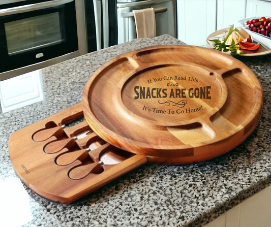 Charcuterie Board Set, Charcuterie Board Set, Acacia Wood Round Cheese Board and Knife Set, Portable Cheese Platter and Serving Tray, Ideal Gift for Housewarming, Party, Wedding Anniversary - Embellish My Heart