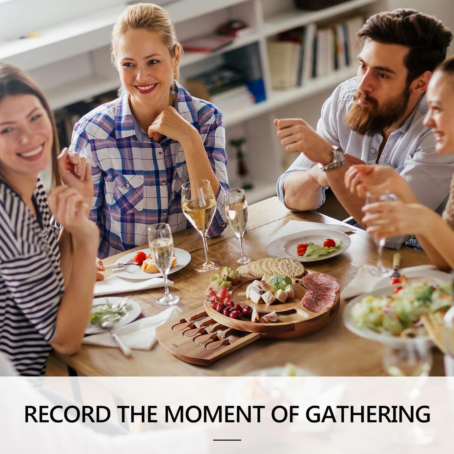 Charcuterie Board Set, Charcuterie Board Set, Acacia Wood Round Cheese Board and Knife Set, Portable Cheese Platter and Serving Tray, Ideal Gift for Housewarming, Party, Wedding Anniversary - Embellish My Heart