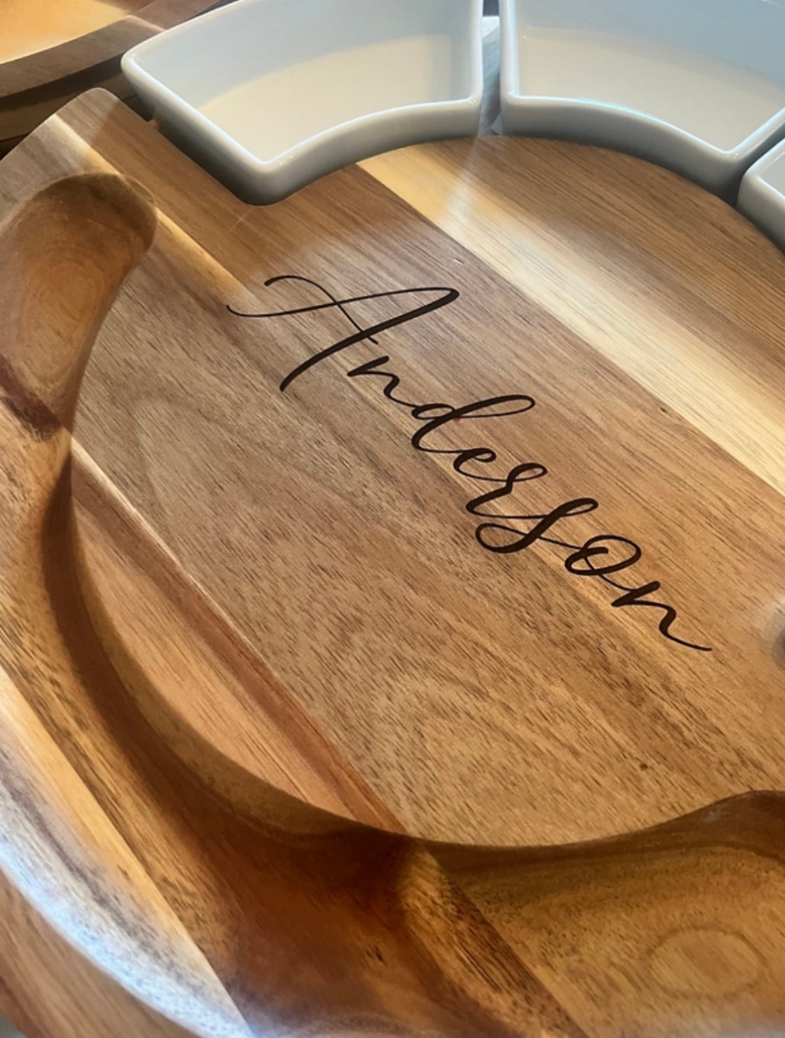 Circular serving board with ramekins and utensils - Embellish My Heart