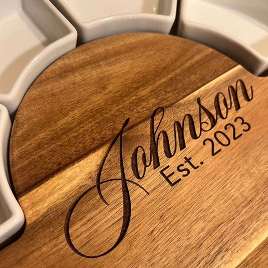 Circular serving board with ramekins and utensils - Embellish My Heart