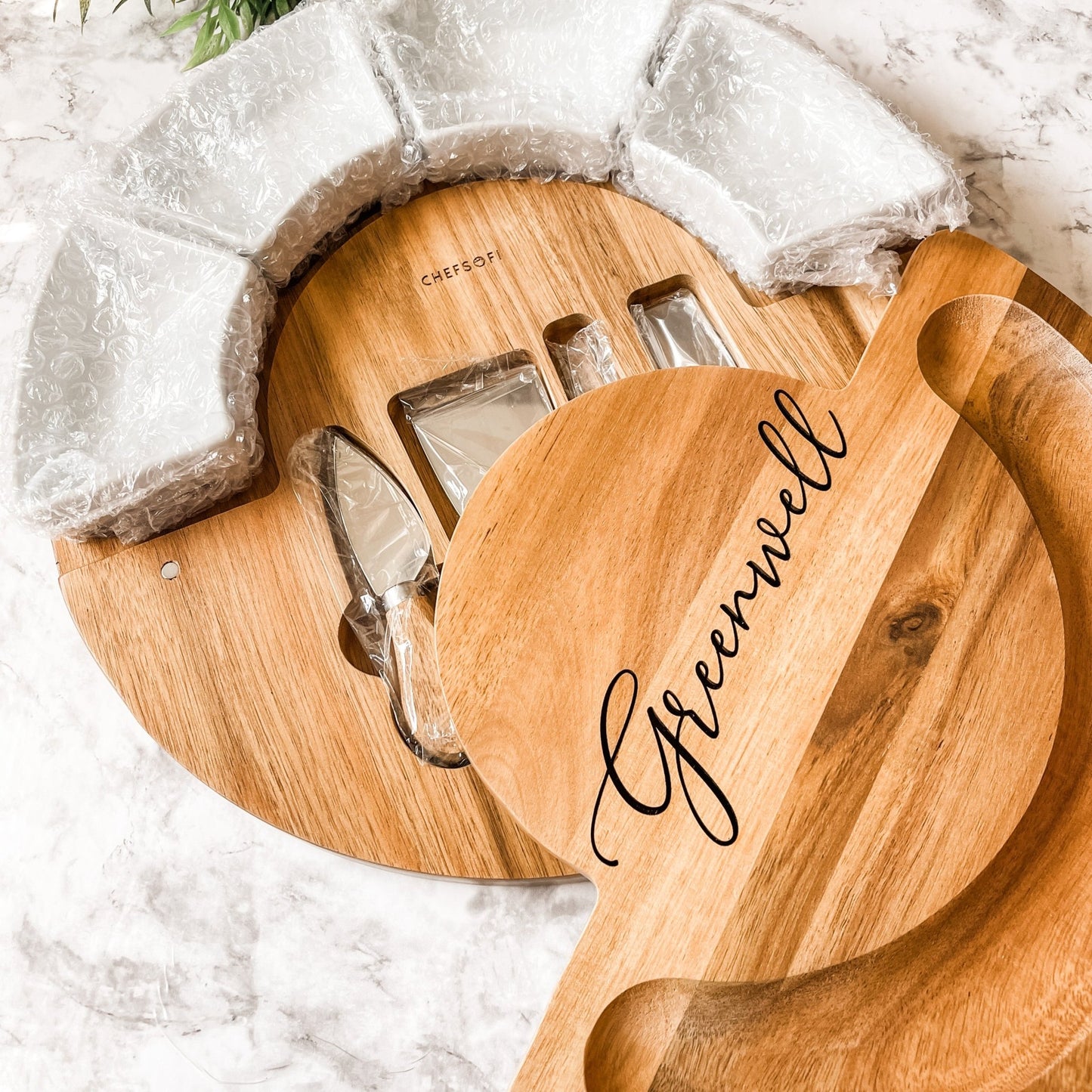 Circular serving board with ramekins and utensils, Closing Gift, Wedding Gift - Embellish My Heart