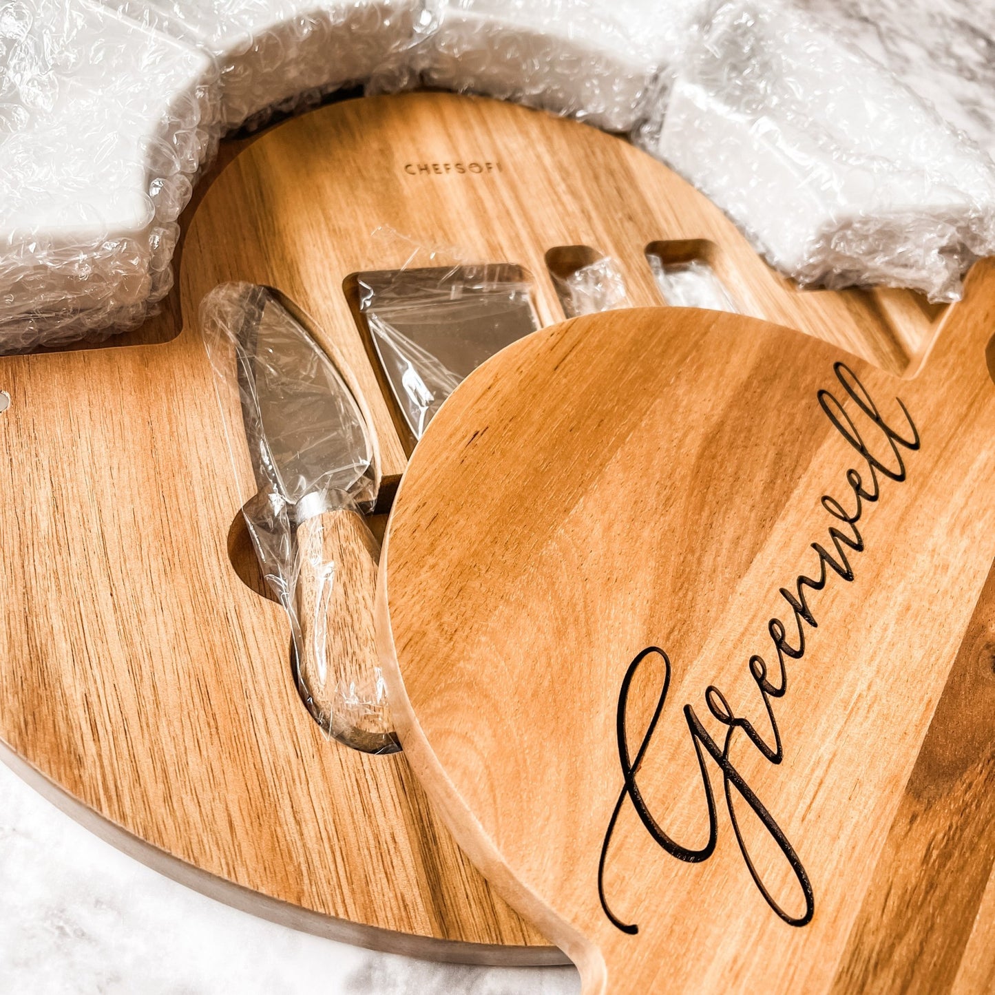 Circular serving board with ramekins and utensils, Closing Gift, Wedding Gift - Embellish My Heart