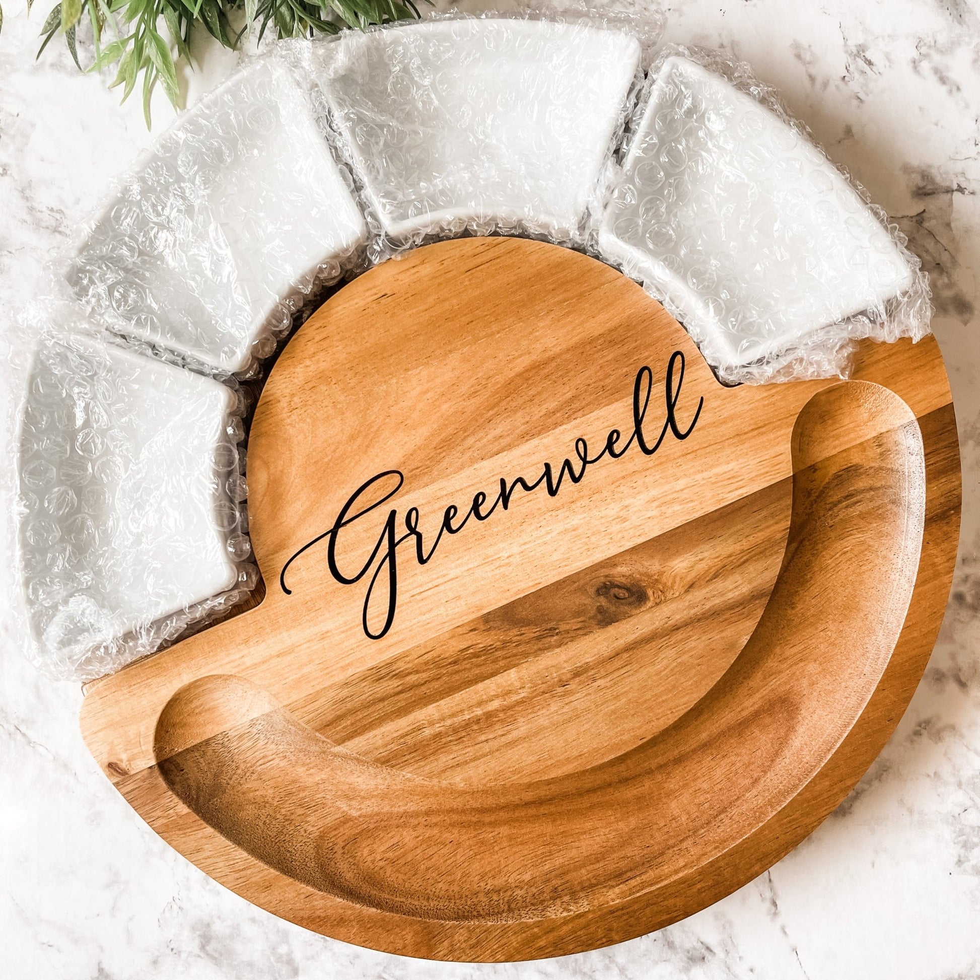 Circular serving board with ramekins and utensils, Closing Gift, Wedding Gift - Embellish My Heart