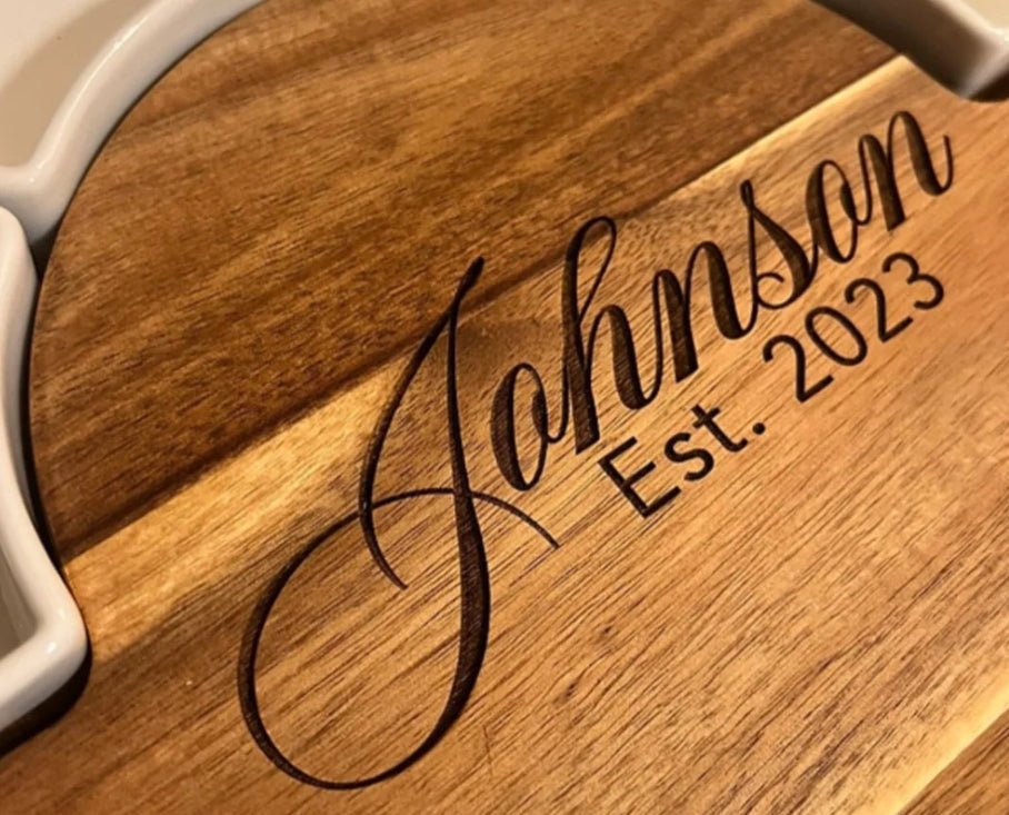 Circular serving board with ramekins and utensils, Closing Gift, Wedding Gift - Embellish My Heart